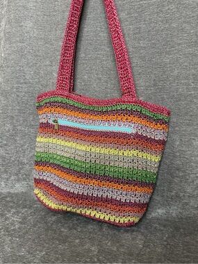 The Sak Multicolor Crochet Tote with Pink Handles